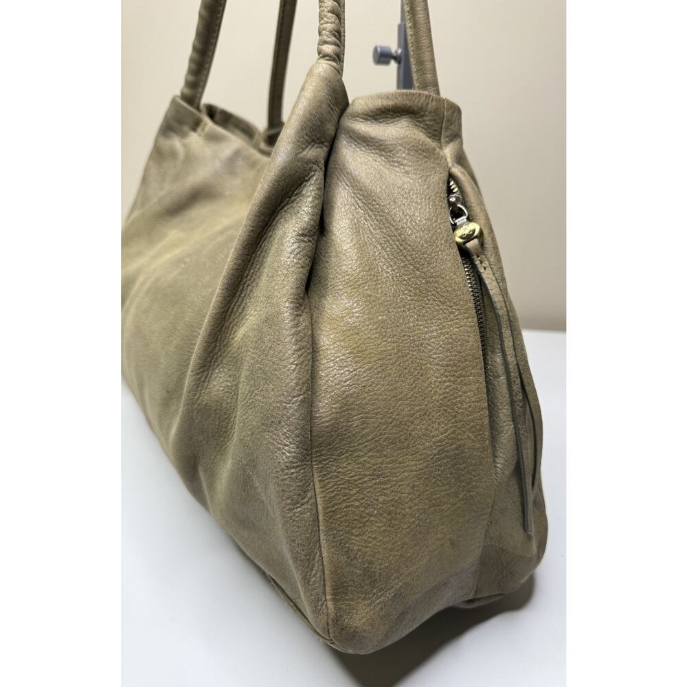 HOBO Bag Satchel Metallic Sage Green Leather Dual Handle Magnet Close Lined Bag - Picture 2 of 11